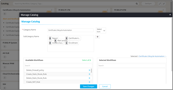 Editing Subcategories and Workflows within a Catalog