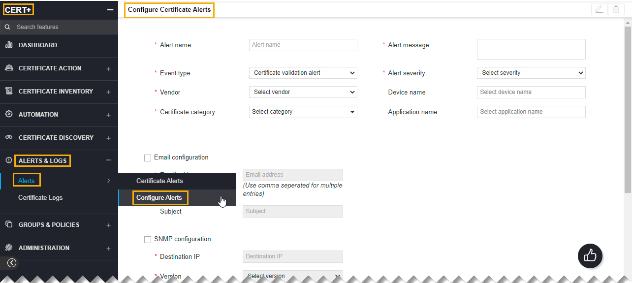 Configuring a Certificate Validation Alert