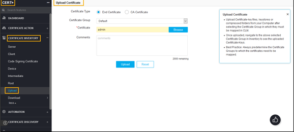 Uploading Certificate
