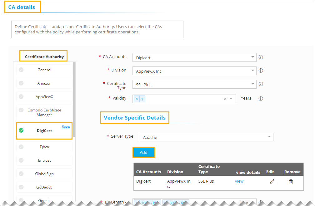 Configuring Policy for Digicert CA