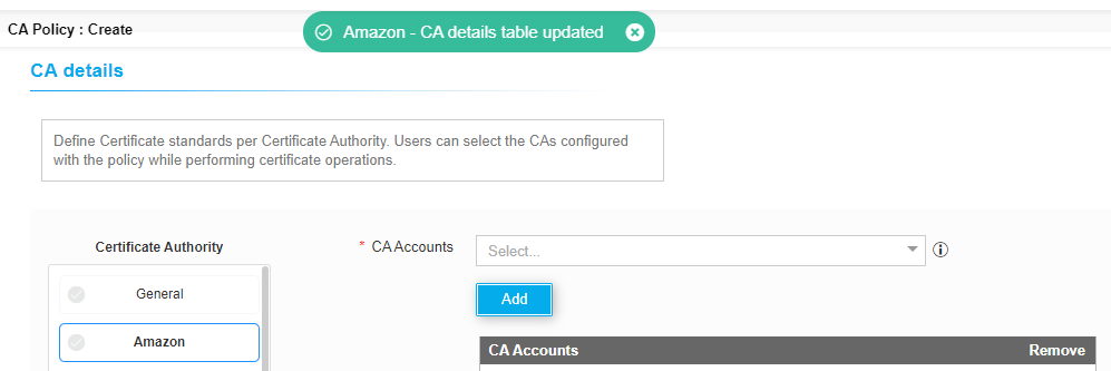 Configuring Policy for Amazon CA