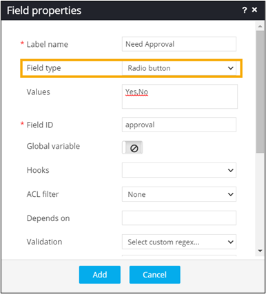 Field Type - Radio button