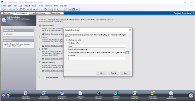 Sign Installer files with Installshield using AppViewX CSP