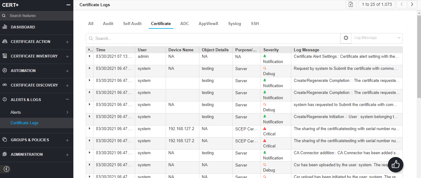 Certificate Logs